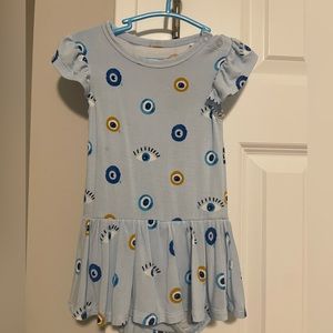 EUC Posh Peanut 12-18 month evil eye flutter sleeve skirted bodysuit dress